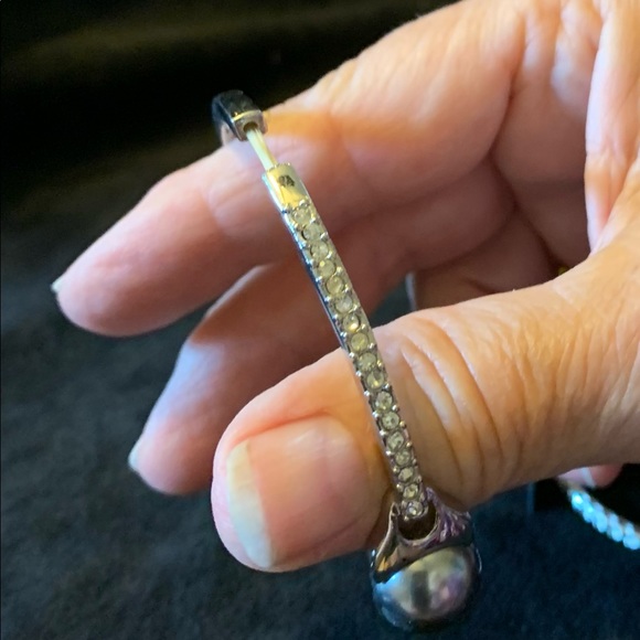 1” silver cuff bracelet, 1 silver bangle, 1 silver stretch bangle w/ rhinestones - Picture 3 of 6